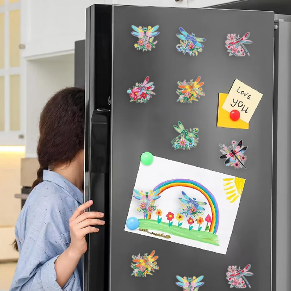 8Pcs DIY Animal Acrylic Special Shape Diamond Painting Refrigerator Magnet Dragonfly