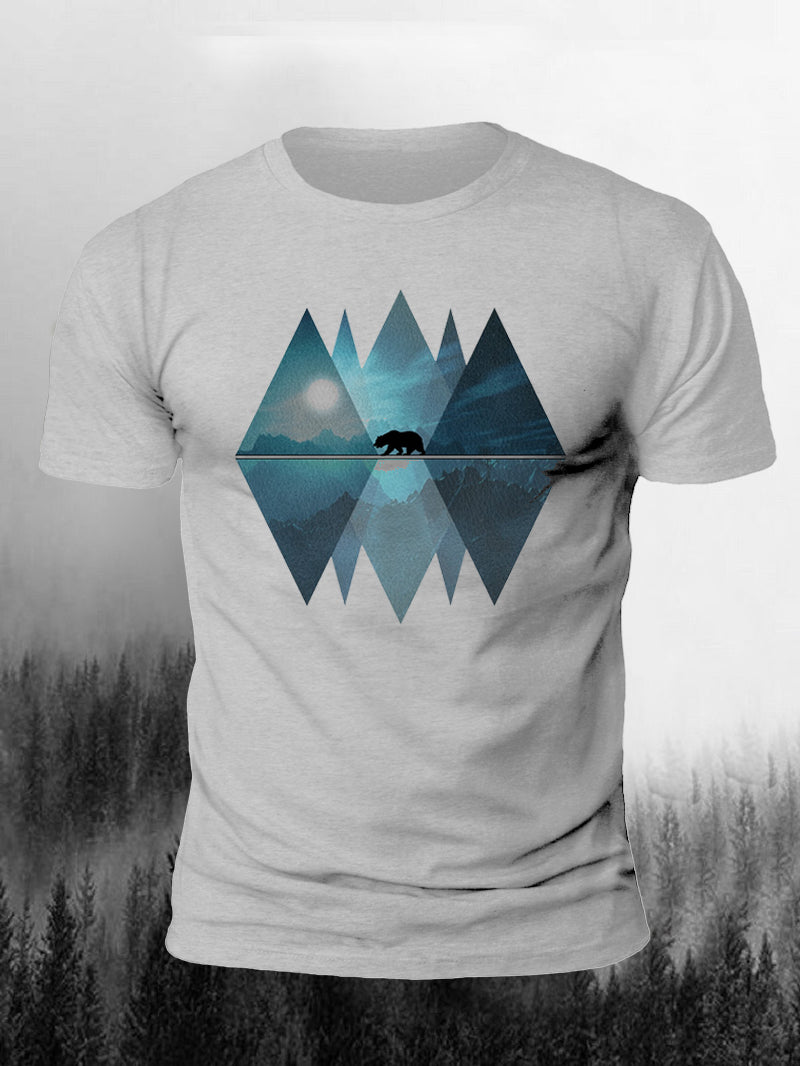 Men's Geometric Natural Bear Short-Sleeved Shirt