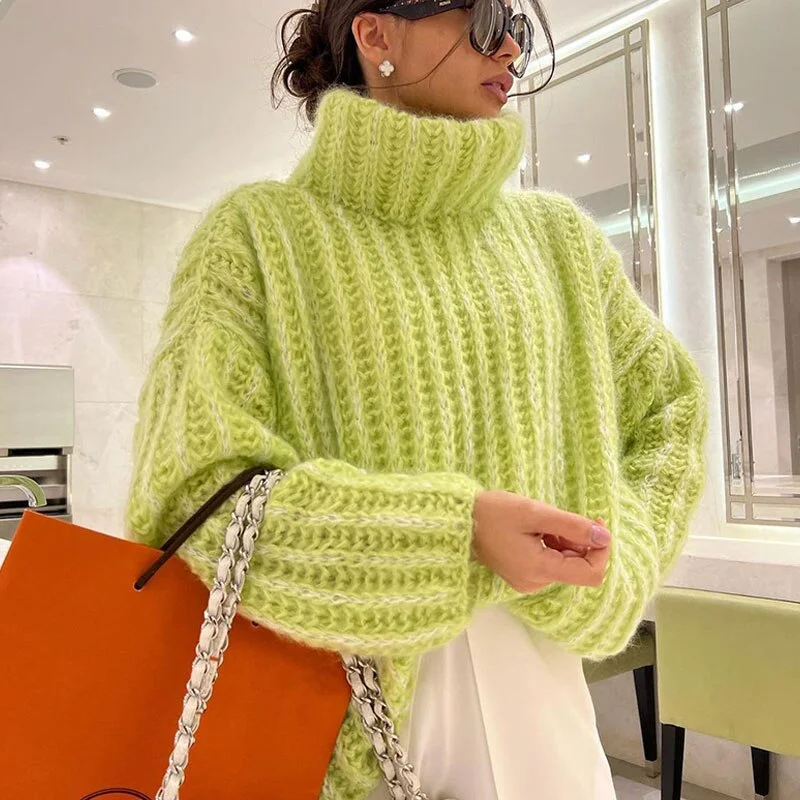Sonicelife 2023 Autumn New Fall Outfits Fluffy Turtleneck Women Sweater Tops Knitted Casual Warm Fashion Sweaters Female Lady Soft Long Sleeve Pullover Streetwear