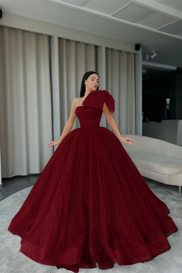 Orange One-Shoulder Ball Gown Evening Dress With Sequins PD0746