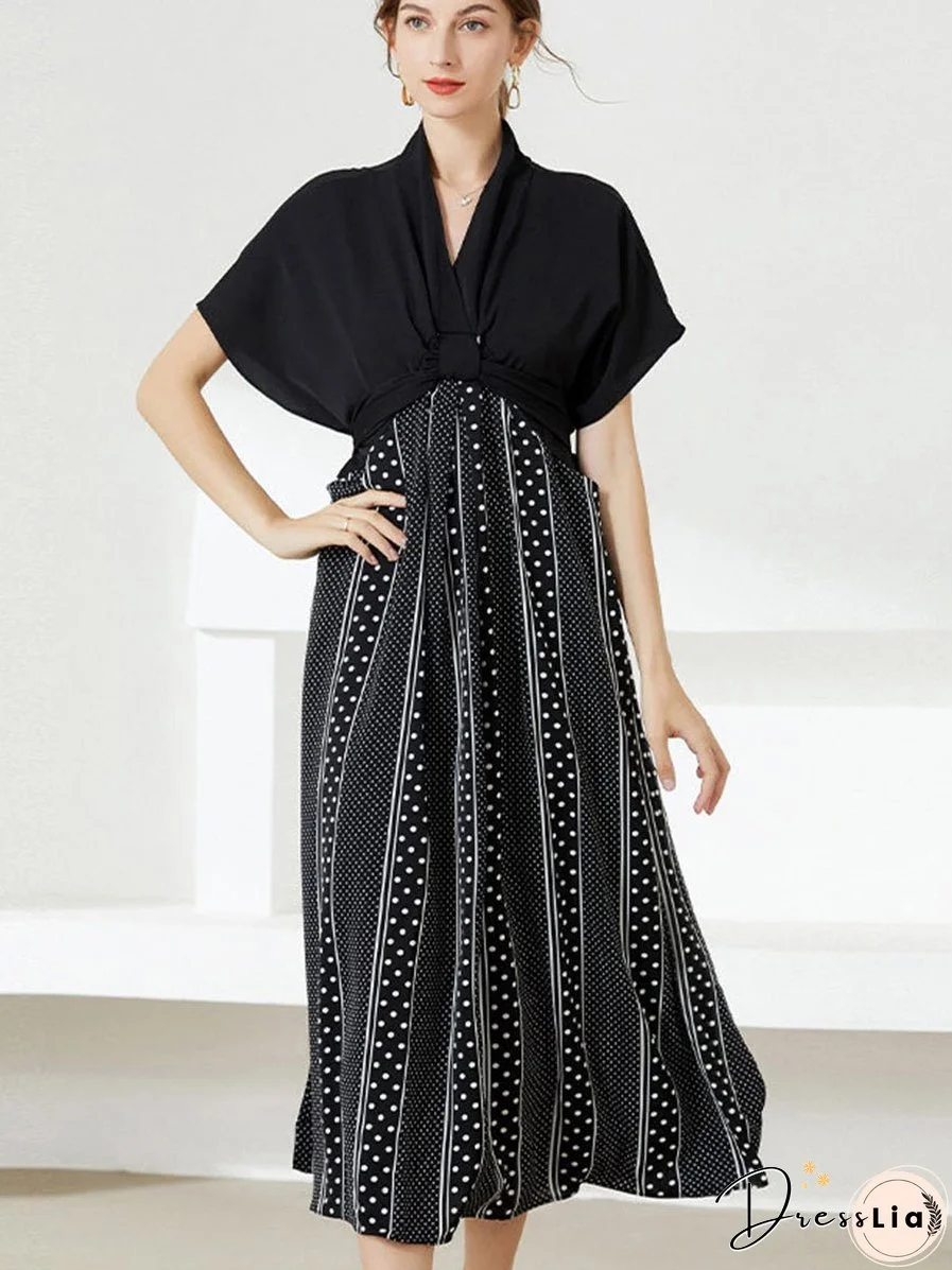 Age-Reducing Lace-Up Patchwork Midi Dress for Women