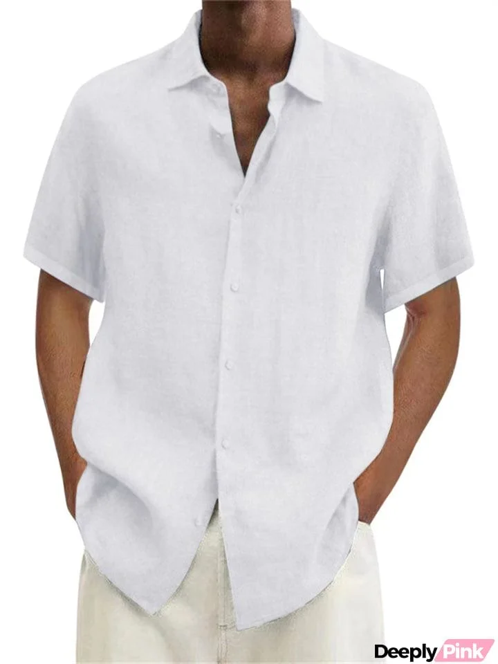 Short Sleeve Linen Beach Shirts for Men