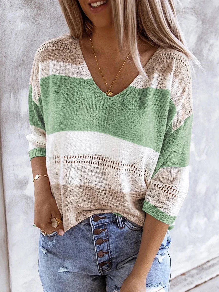 Striped Colorblock Cutout Sweater