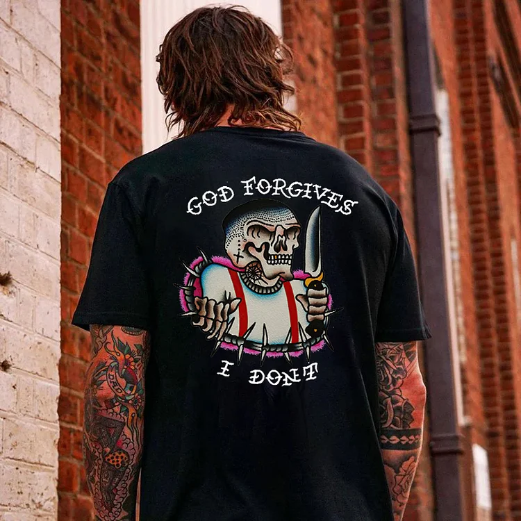 God Forgives I Done Skull Print Men's T-shirt