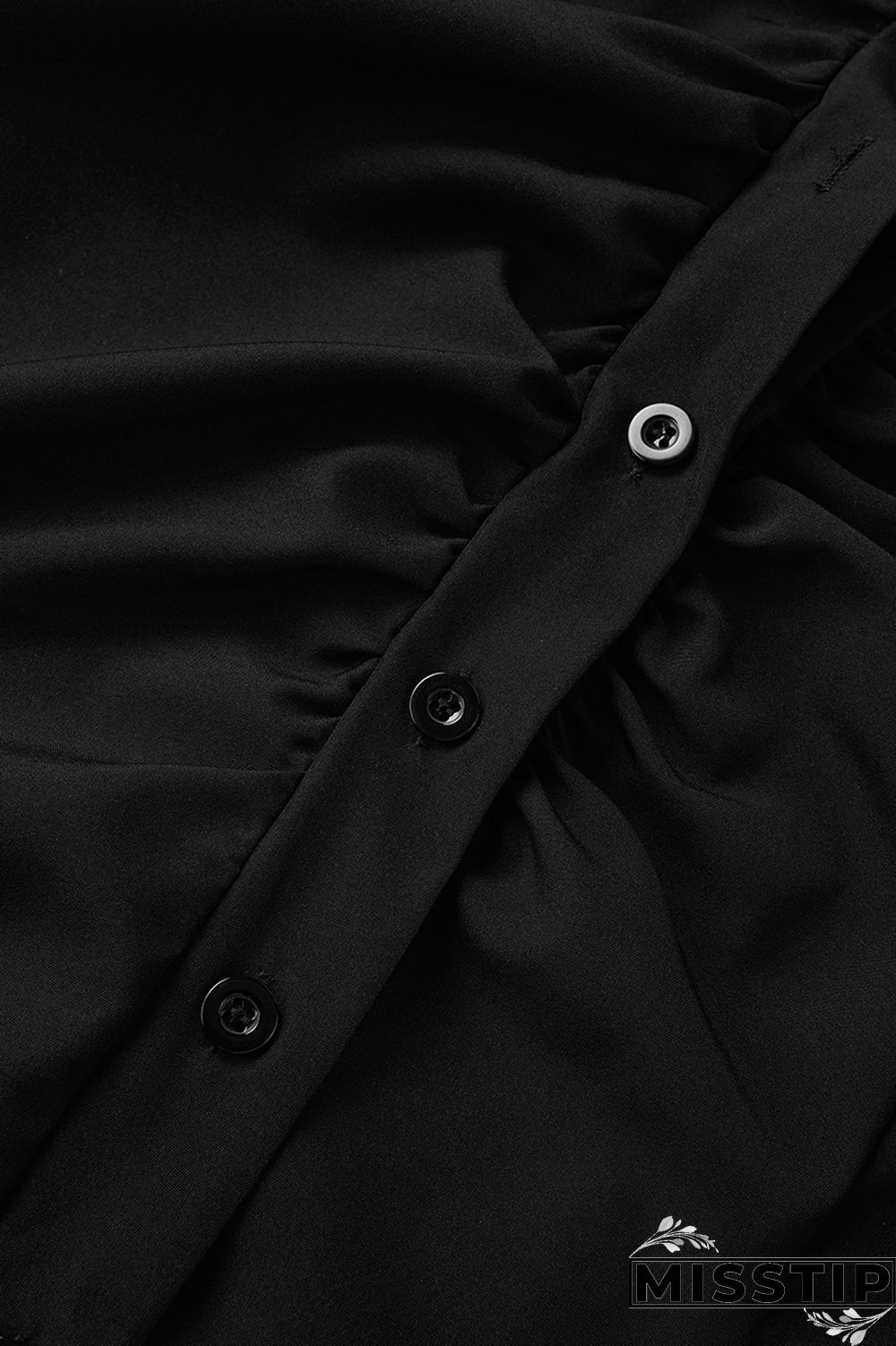 Black Casual Solid Patchwork Turndown Collar Shirt Dress Dresses