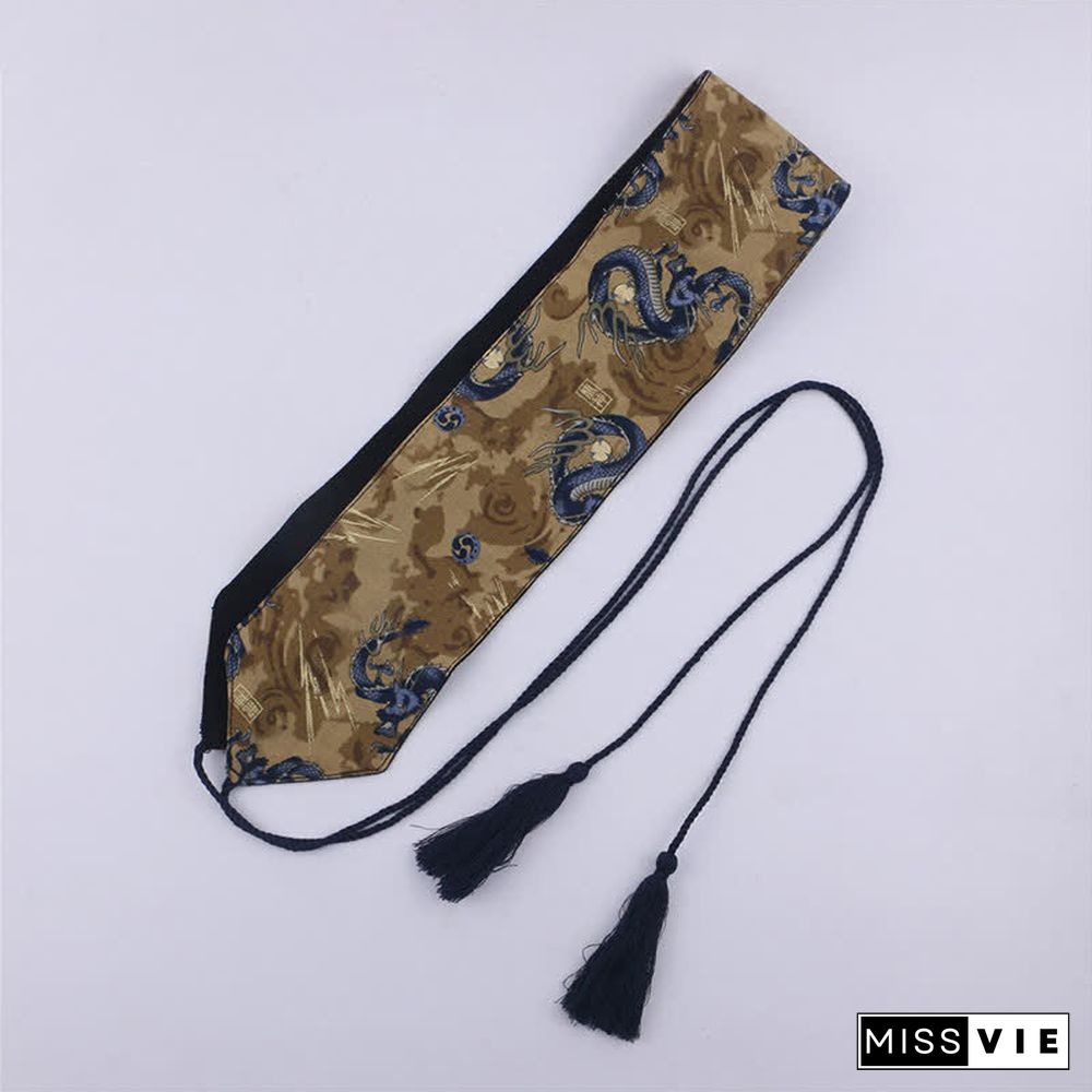 Vintage Print Tassel Lace Up Hanfu Waistband
