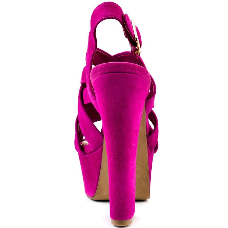 Hot Pink Slingback Heels Suede Platform Chunky Heel Sexy Shoes |FSJ Shoes
