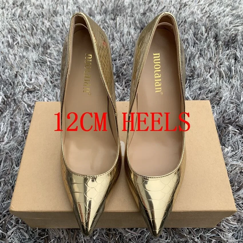 High Heels Shoes Women Pumps Gold Snake Printing Woman Shoes Sexy Pointed Toe Wedding Party Shoes Stilettos 12/10/8cm Heels