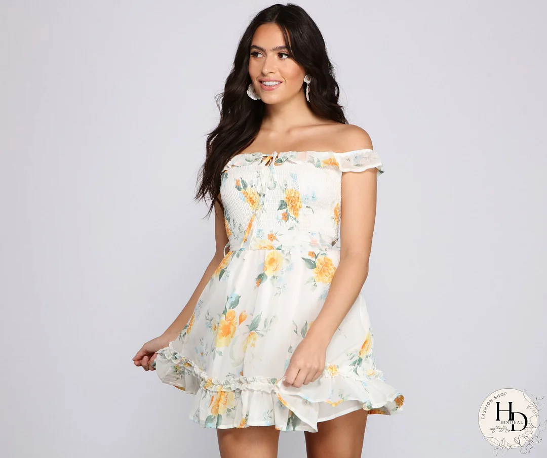 Floral Wonder Stylish Ruffled Skater Dress