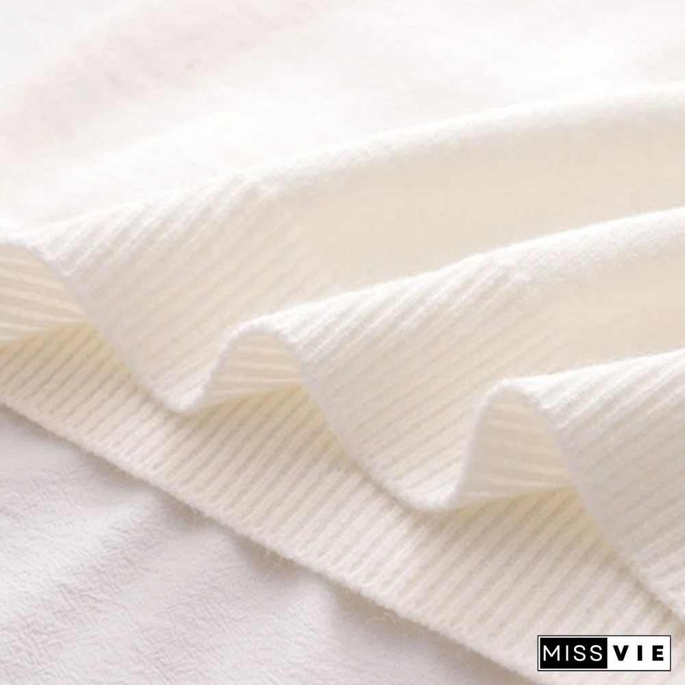 Cartoon Bear Pattern Stripe Sleeve Knit Sweater