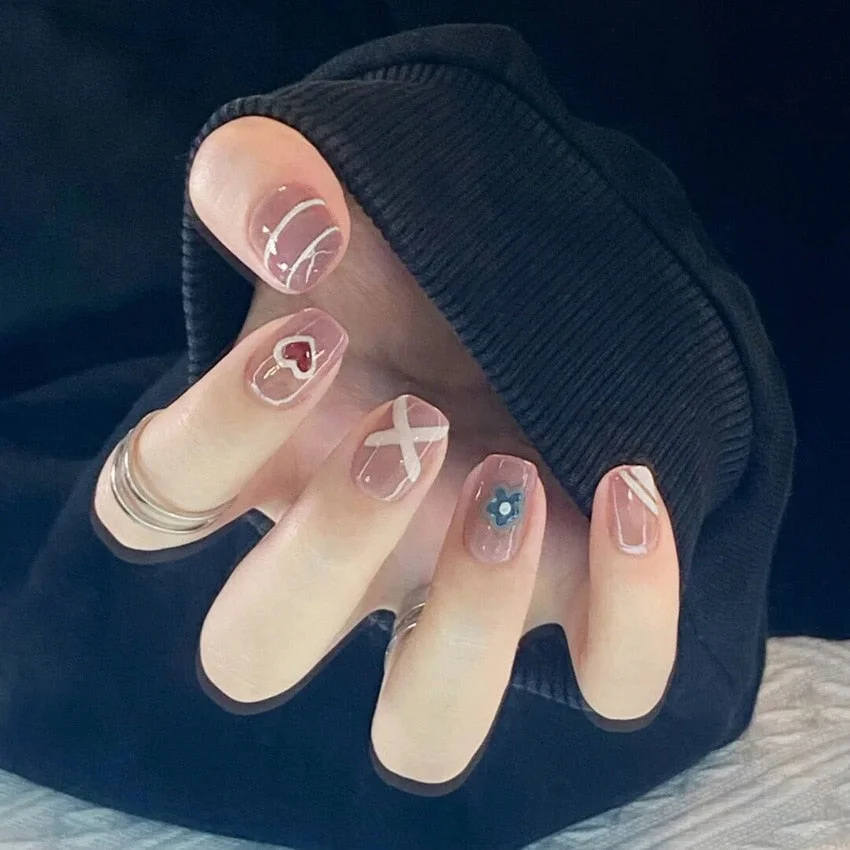 24pcs False press-on nails with a pattern Peach heart wear finished tablet nail art  removable Manicure beautiful false nails-Nail Inspo