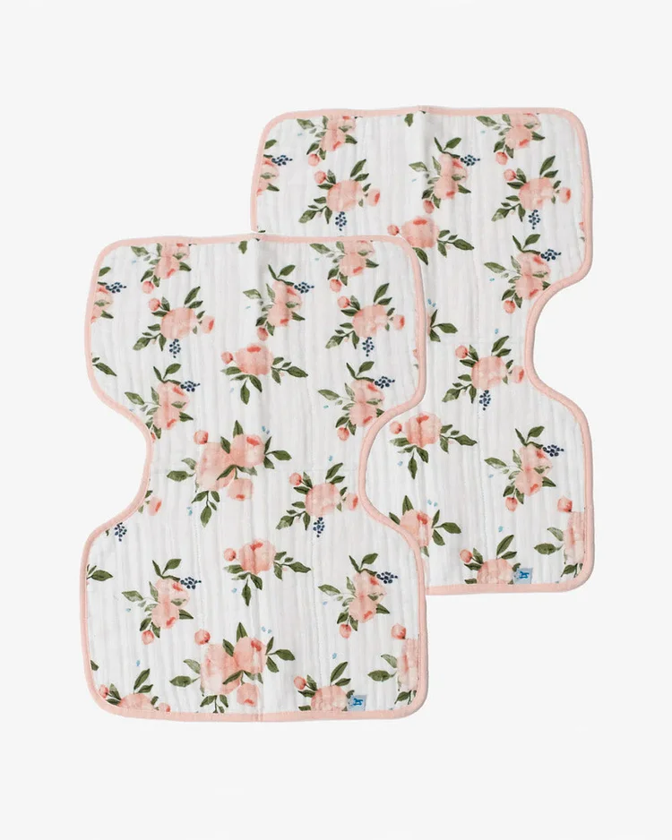 Cotton Muslin Burp Cloth 2 Pack - Watercolor Roses
