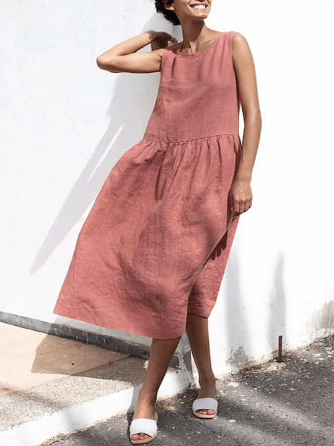 Women's Casual Solid Color Loose Cotton Sleeveless Dress