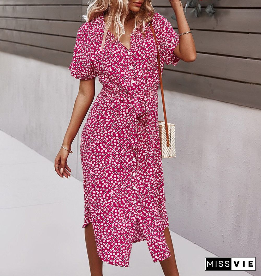 Summer Leisure Holiday Style Sexy Boho Dress For Women Print High Waist V Neck Dress Vestidos De Mujer Clothing Women