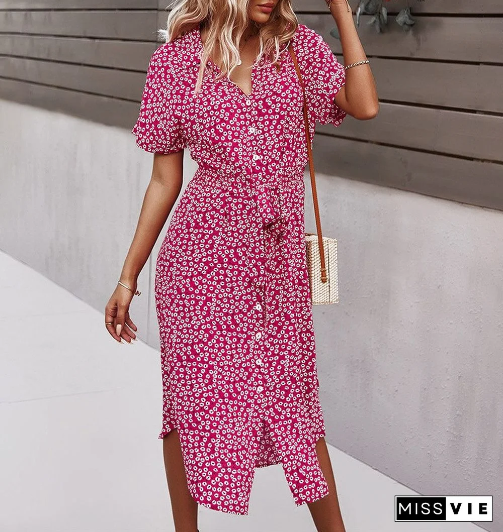 Summer Leisure Holiday Style Sexy Boho Dress For Women Print High Waist V Neck Dress Vestidos De Mujer Clothing Women