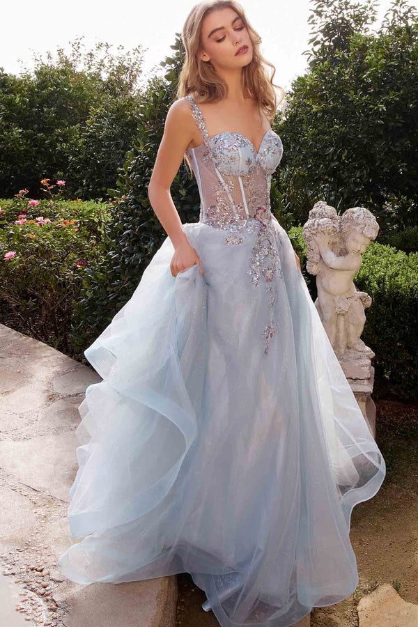 Ovlias Charming Spaghetti Strap Sheer Layered Rhinestone Evening Dress LY0716