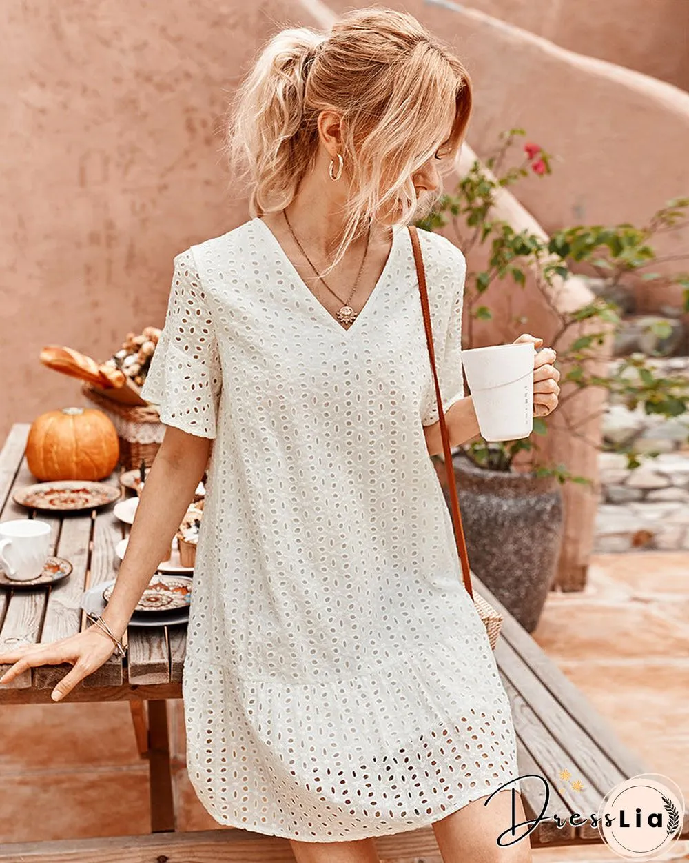 Polka Dot Hollow Out Mini Dress