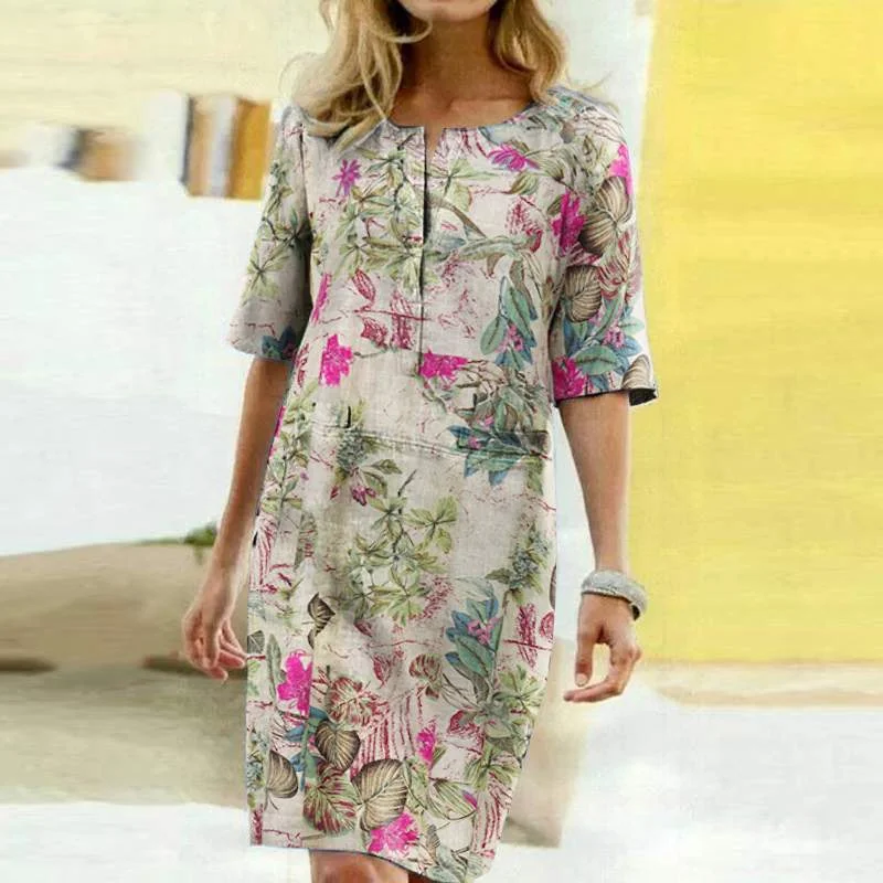 2022 Summer Floral Printed Bohemian Sundress ZANZEA Vintage Cotton Linen Party Short Dress Women Casual Short Sleeve Vestidos 7
