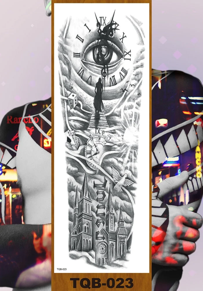 Full Flower Arm Temporary Tattoo Sticker Man Woman Body Leg Art Fake Tatoo Beauty & Snake Bear Owl Fox Mermaid Egypt Queen Sexy