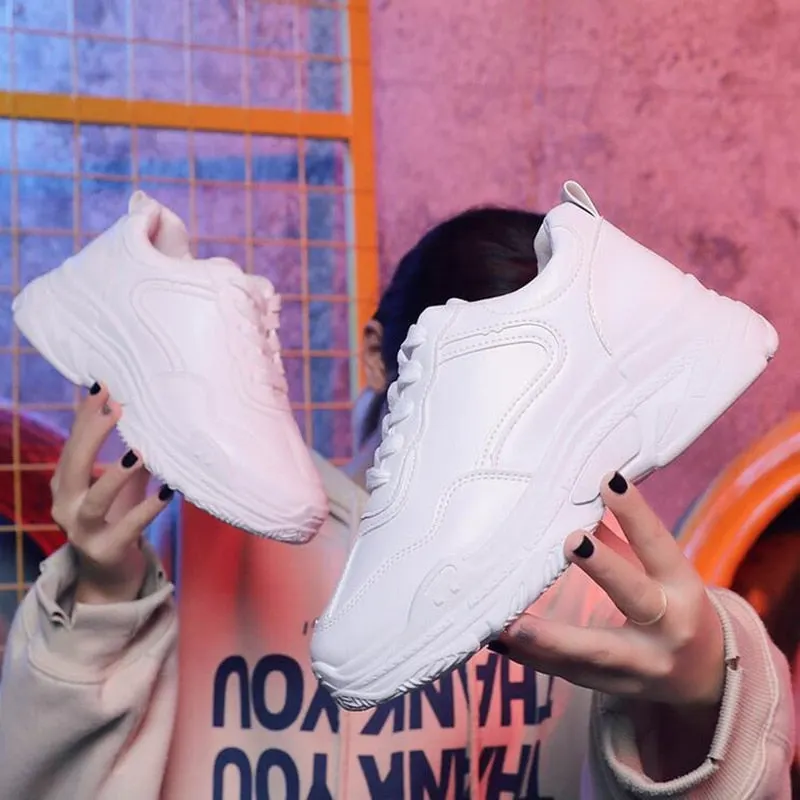 2022 Spring Fashion Women Casual Shoes Leather Platform Sport Shoes Woman Sneakers Ladies White Trainers Chaussure Femme Sneaker