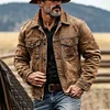 Men's Vintage Western Cowboy Multi-Pocket Distressed Lapel Outdoor Jacket by Inlyline