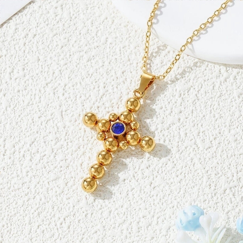 201 Stainless Steel Gold Plated Minimalist Inlay Cross Zircon Pendant Necklace