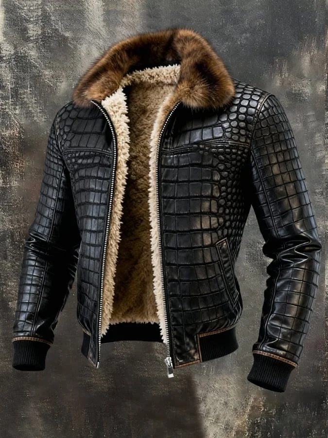 Herren-Retro-Outdoorjacke aus warmem, weichem Leder 