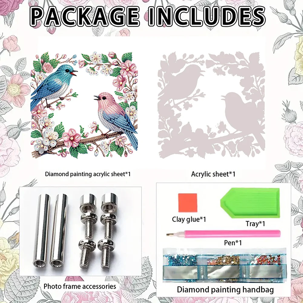 5D DIY Flower Bird Acrylic Special Shape Rhinestone Tabletop Photo Frame Kit