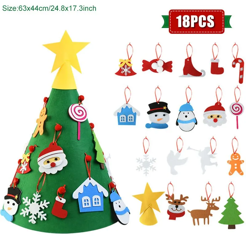 Kids DIY Felt Christmas Tree Christmas Decoration for Home Navidad 2021 New Year Gifts Christmas Ornaments Santa Claus Xmas Tree
