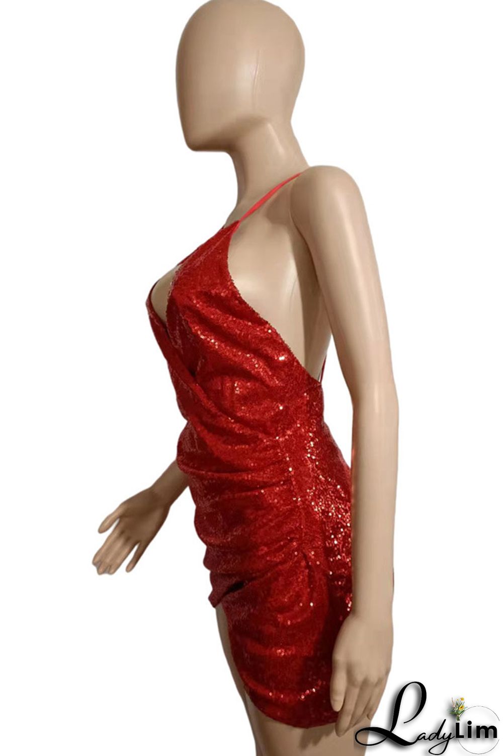 Black Sexy Solid Sequins Split Joint Asymmetrical Spaghetti Strap Sling Dress Dresses