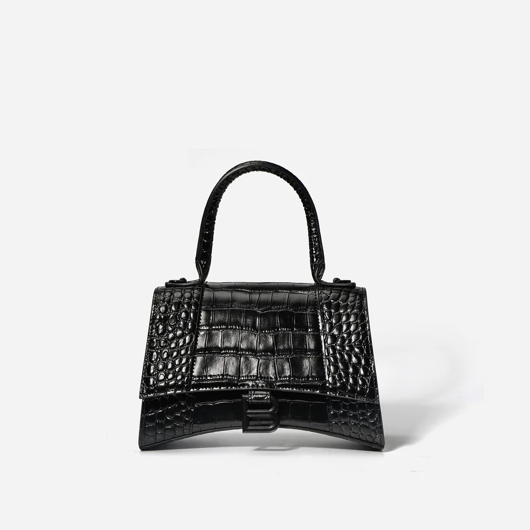 Women's Hourglass Small Handbag Crocodile Embossed in Black-vocosishoes