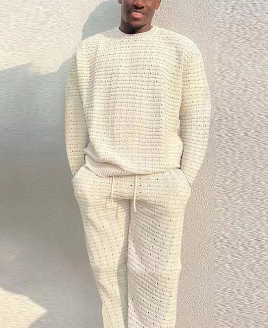 Textured Solid Long Sleeve Pullover & Pants Set