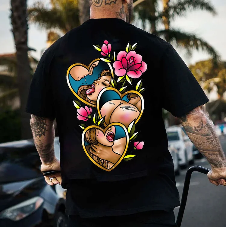 Choke Me Up Floral Tattoo Printed Men's T-shirt