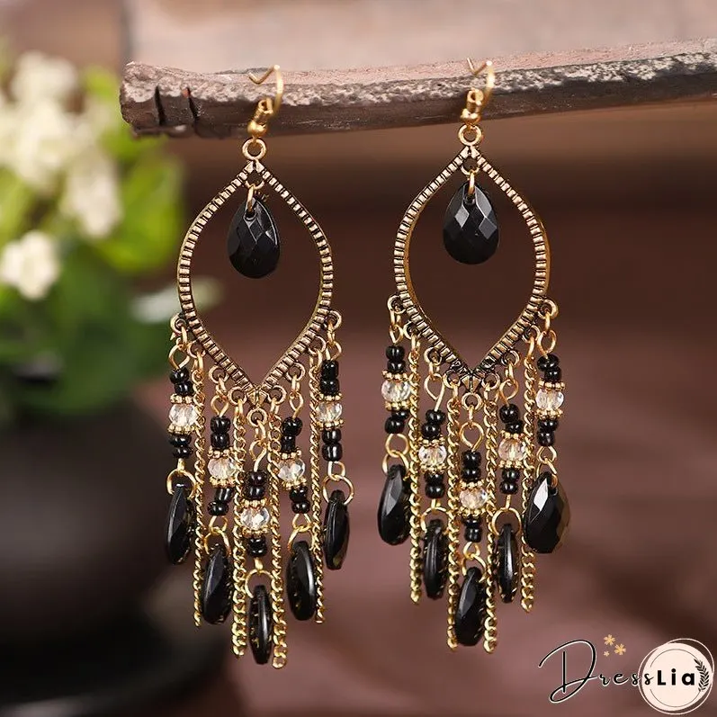 Antique gold-plated long fringed earrings for women vintage waterdrop bohemian chain earrings