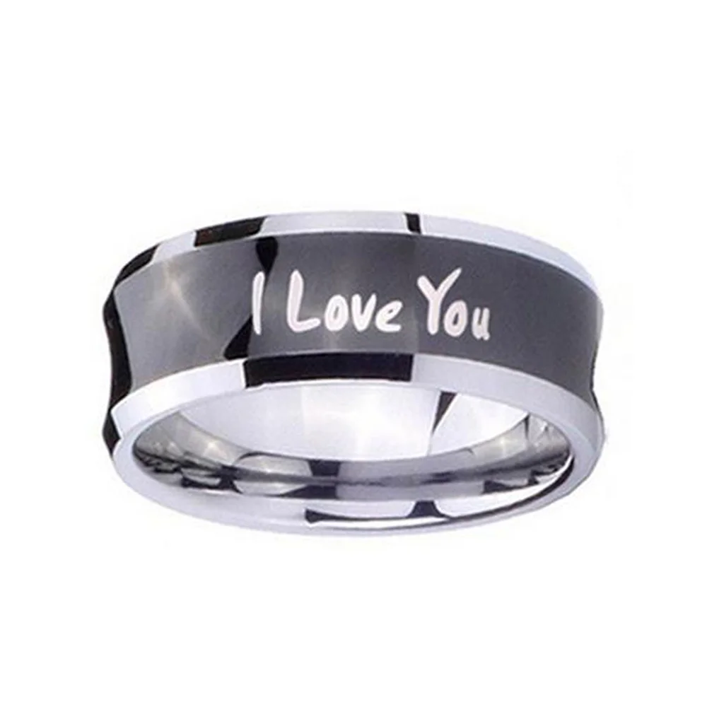 8MM Black Tungsten Carbide Rings I Love You Engagement Wedding Band For Men