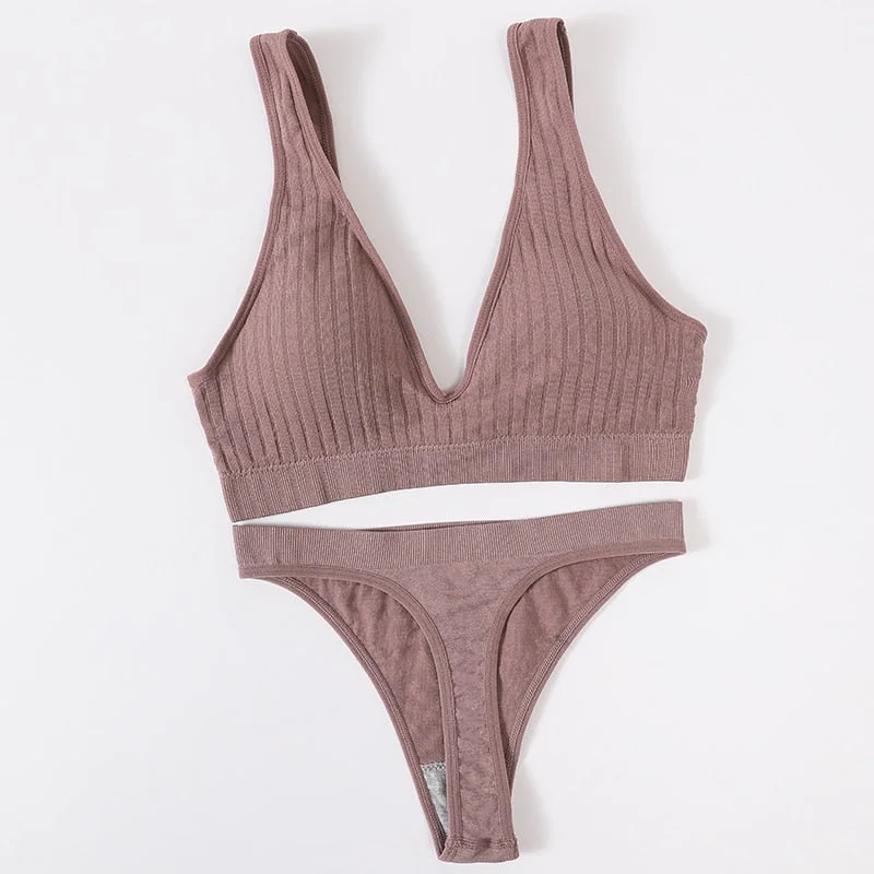 Women's Underwear Sports Bra Panties Set Female Wirefree Brassiere Seamless Top Sexy Set High Waist Brief V Neck Lingerie Set