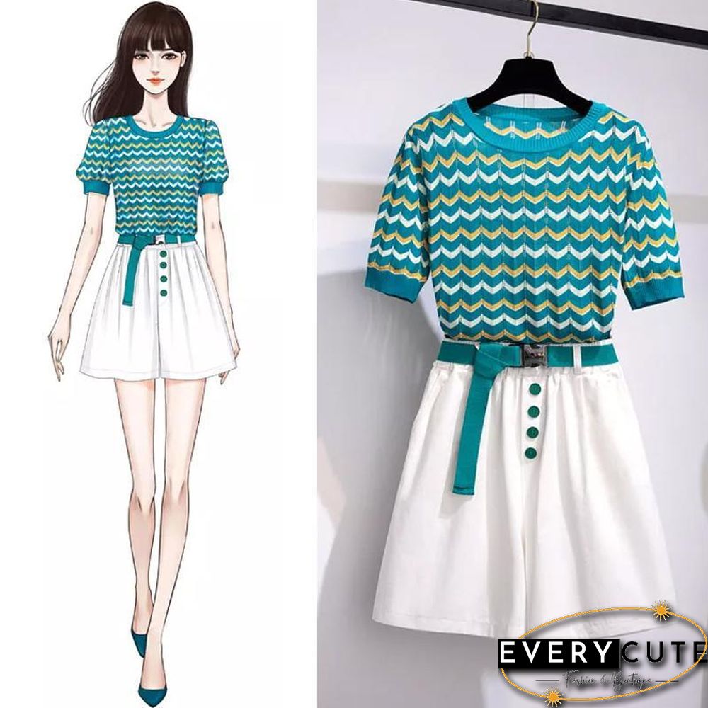 Round Collar Knit Tee+Shorts P14407