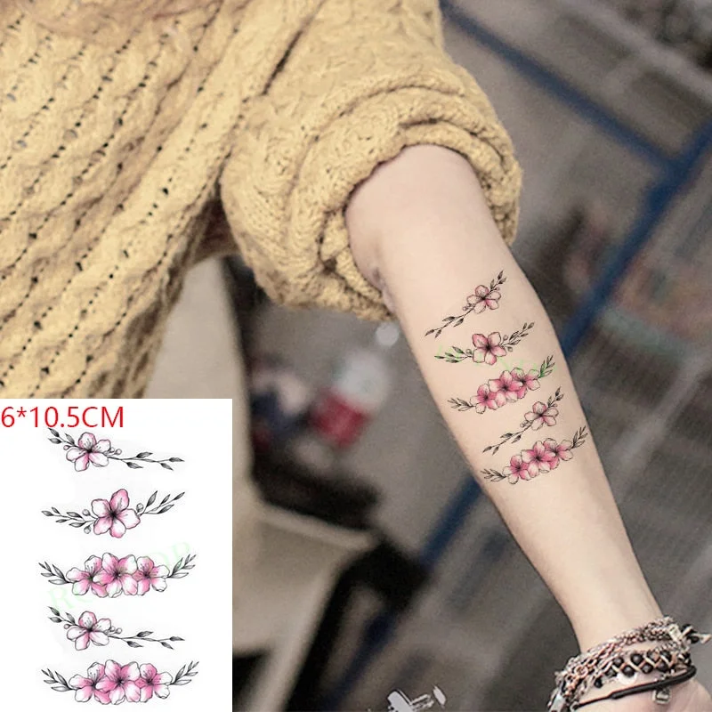 Waterproof Temporary Tattoo Sticker Rose Flower Leaf Letter Black Small Body Art Flash Tatoo Fake Tatto for Kids Girl Men Women