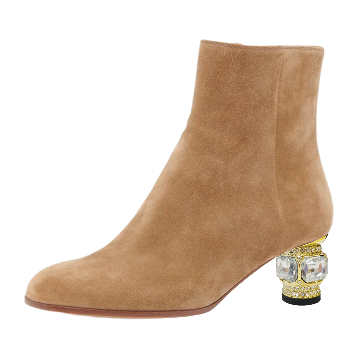 Brown Pointed Toe Decorative Heel Sophisticated Side-Zip Ankle Boots Nicepairs