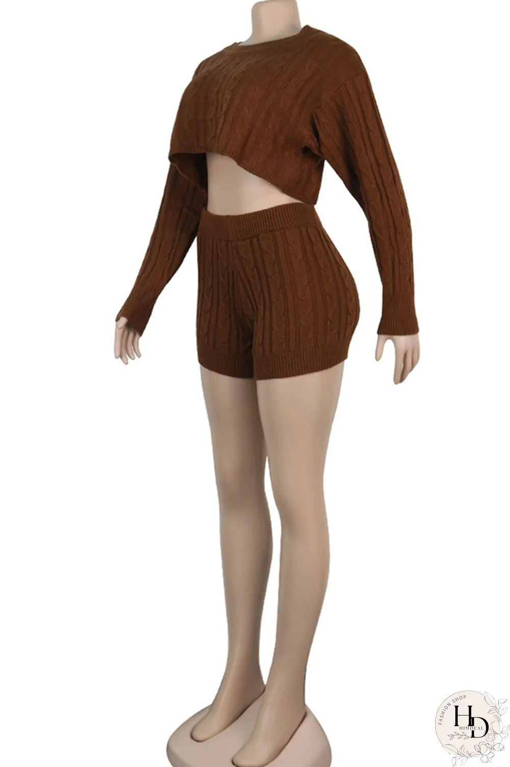 Orange Wool Europe and America Solid Two Piece Suits pencil Long Sleeve Two-Piece Short Set