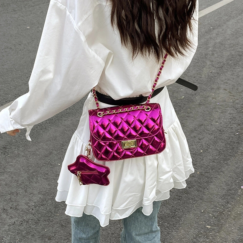 Women’s Small Pu Leather Lingge Streetwear Magnetic Buckle Square Bag