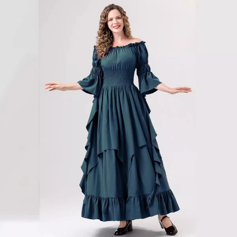 Halloween Medieval Renaissance Retro Dress Square Collar Bundle Waist Dress Stage Performance Costume