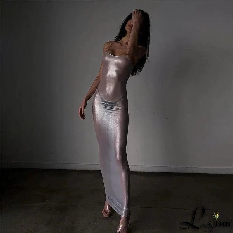 Focused On Me Sheer Metallic Maxi Dress