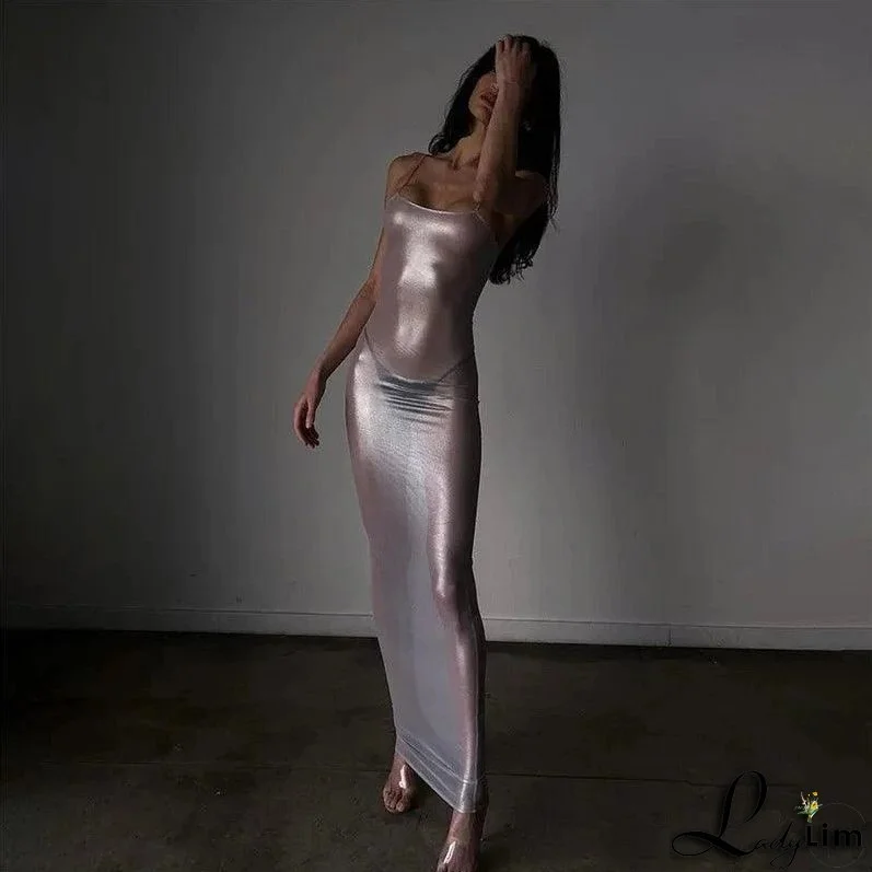 Focused On Me Sheer Metallic Maxi Dress