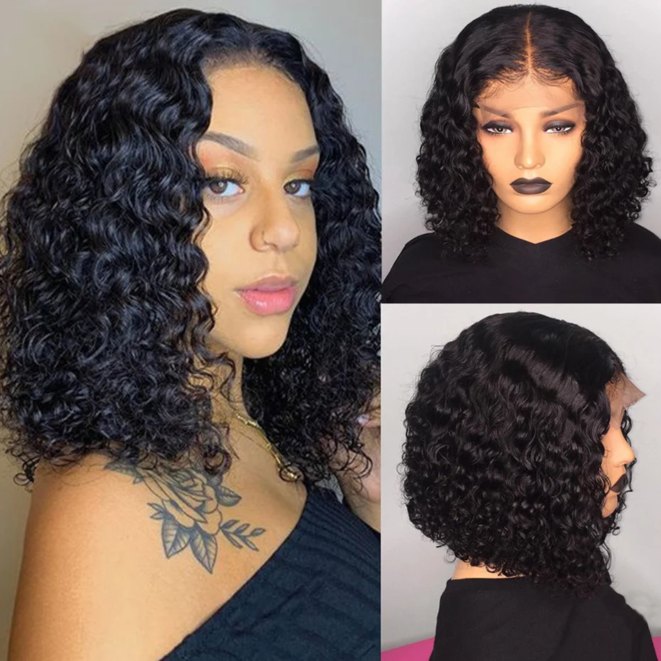 Short Deep Wave Wigs Black Brazilian Hair ELCNEPAL