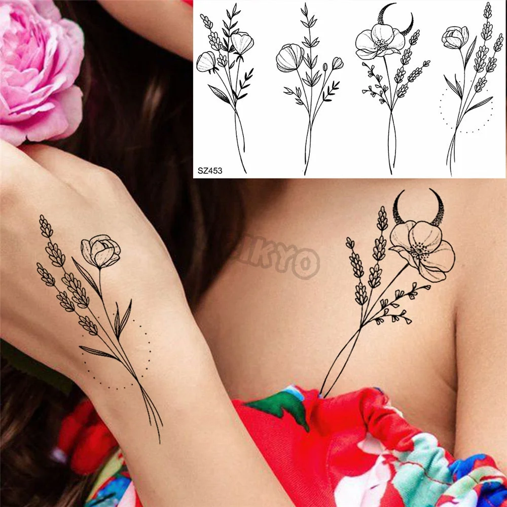 Colorful Hummingbird Small Temporary Tattoos For Women Girls Lavender Plum Blossom Fake Tattoo Sticker Wedding Neck Tatoos Ear