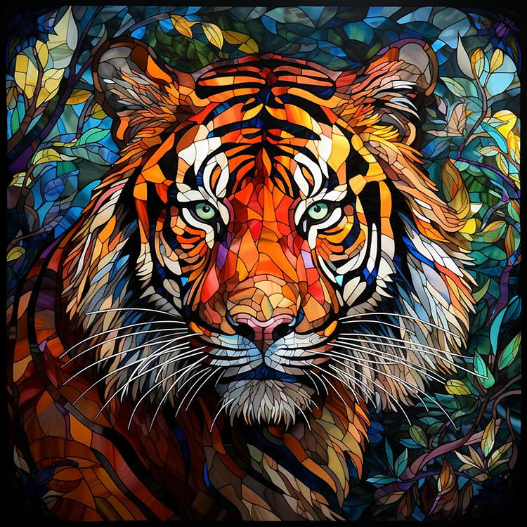 Tiger Glass Painting 40*40CM (Canvas) Full Round Drill Diamond Painting gbfke
