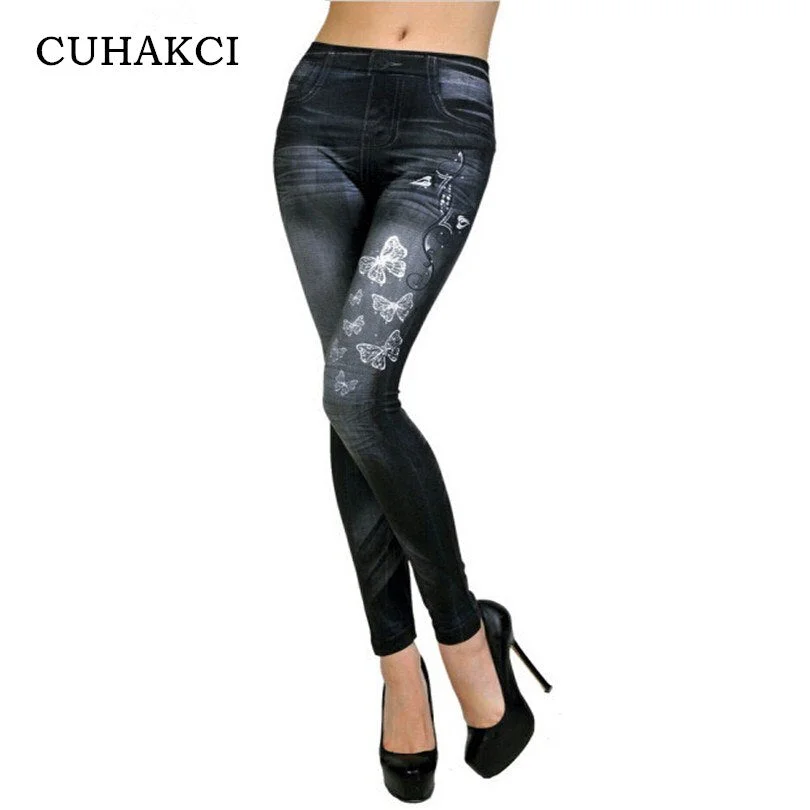 CUHAKCI Butterfly Stretchy Sexy Leggings Women Pants Elastic Hot Sale Skinny Print Jeggings