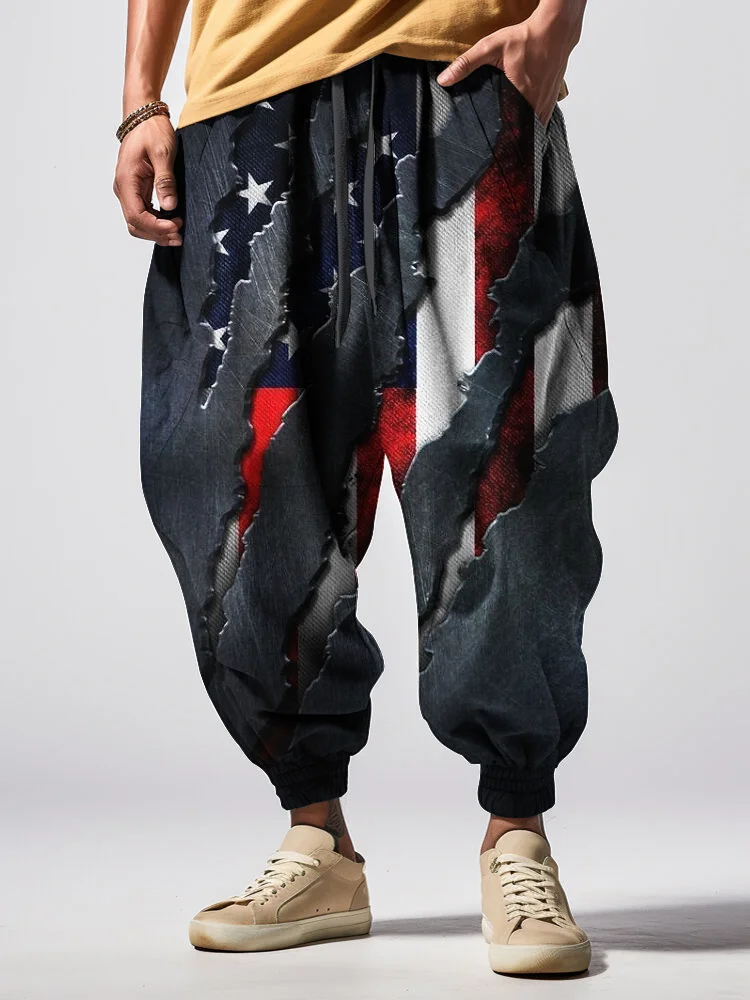 Men's Independence Day Flag Print Loose Drawstring Waist Sweatpants