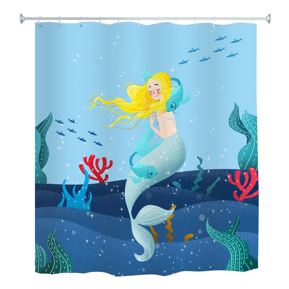

Waterproof Shower Curtain Beauty Fish Print Bathing Cover with 12 Hooks (A, 501 Original